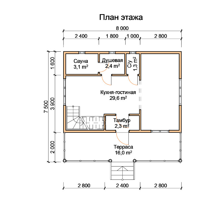 ДБ-4а Дом из бруса 7,5х8 м планировка 1-го этажа