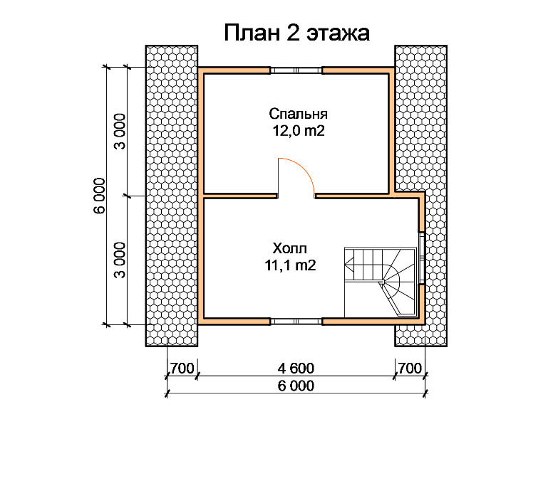 ДБ-7 Дом из бруса 6х6 м планировка 2-го этажа