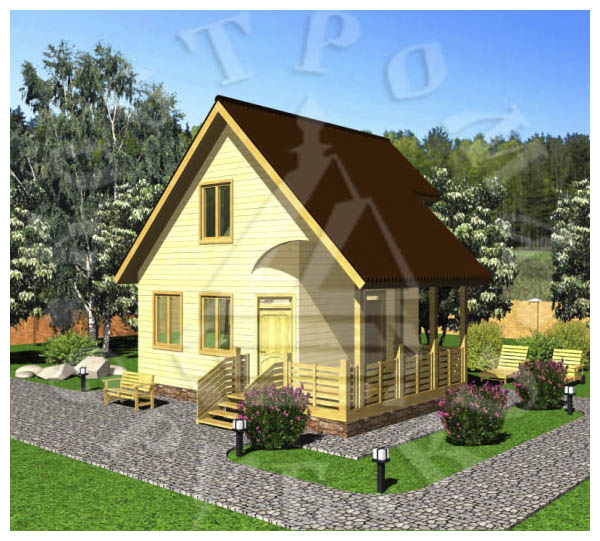 Проект дома из бруса 7х8, с мансардой и террасой, цена от 520000 руб.