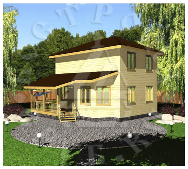 Проект дома из бруса 9х9, двухэтажный с террасой, цена от 1091000 руб.