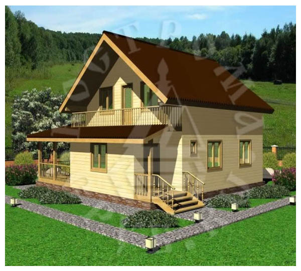 Проект деревянного дома 9х9 с мансардой и балконом, цена от 974000 руб.