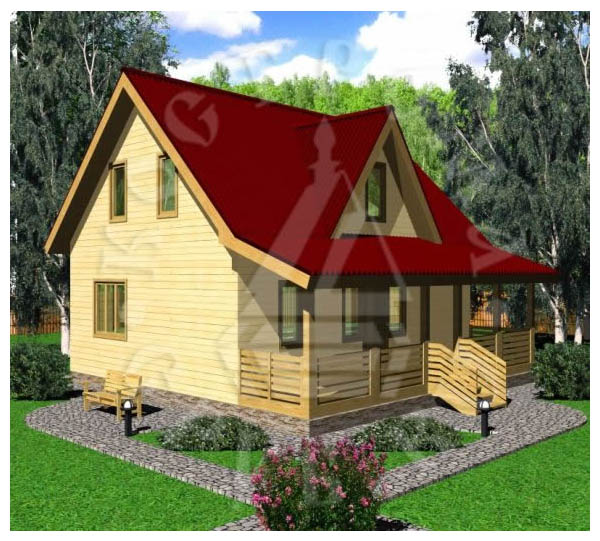 Проект дома из бруса 10х9 с мансардой и террасой, цена от 991000 руб.