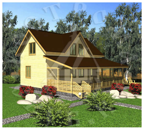 Проект брусового дома 6х10 с террасой, брус 150х150, цена от 1039000 руб.