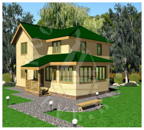 Проект дома из бруса 10х11, двухэтажный с верандой, цена от 1176000 руб.