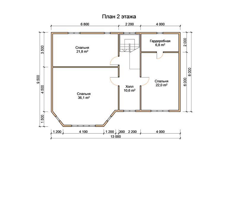 ДБ-62 Дом из бруса 11х13 м планировка 2-го этажа