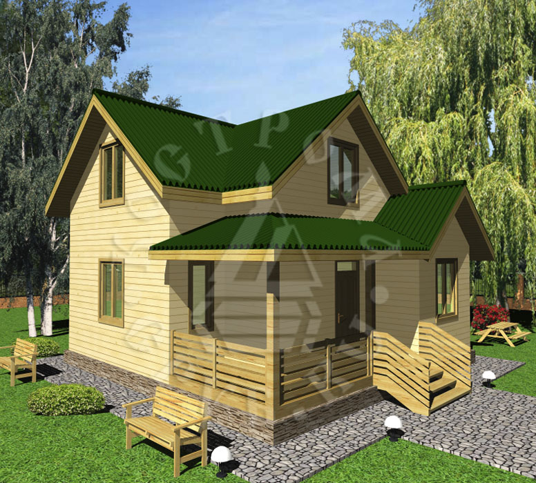 Проект деревянного дома 8х8, двухэтажный с террасой, цена от 865000 руб. в Москве